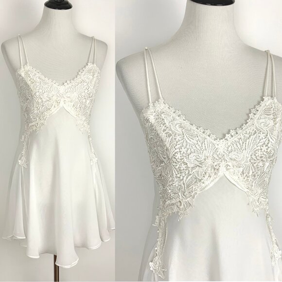 Vintage Cacique Paris White Lace babydoll Slip Dress Chemise Sz S - Picture 2 of 16